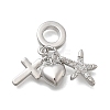 Brass Micro Pave Clear Cubic Zirconia European Dangle Charms KK-D431-033A-P-1