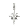 Brass Micro Pave Clear Cubic Zirconia Star European Dangle Charms KK-Z090-03P-1