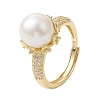 Round Natural Pearl Adjustable Rings RJEW-P113-02G-1