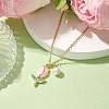 Alloy Enamel Tulip & Round Shell Pearl Pendants Necklaces NJEW-JN04786-2