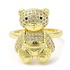 Bear Cubic Zirconia Open Cuff Rings RJEW-K247-02G-1