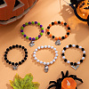 5Pcs 5 Styles Halloween Theme Glass Beads Stretch Bracelets Set RG5122-1