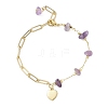 Natural Amethyst Chip Bead & Brass Paperclip Chains Bracelets BJEW-JB12715-01-2