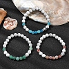 3Pcs 3 Color Natural Dyed Crackle Agate & Howlite Round Beaded Stretch Bracelets BJEW-TA00449-2