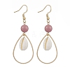 Brass with Natural Cowrie Shell with Natural Rhodonite Dangle Earring EJEW-JE06053-1