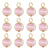 12Pcs Brass & Glass Imitation Cat Eye Round Charms PALLOY-TAC0237-04-2