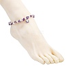 Alloy Enamel Shell Shape Charm White Round Shell Pearl & Natural Amethyst Chip Beaded Anklets AJEW-AN00734-03-3