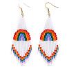 Bohemian Handwoven Rainbow Glass Beaded Tassel Dangle Earrings SB3290-1