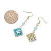 304 Stainless Steel Handmade Glass Seed Beads Rhombus Dangle Earrings EJEW-MZ00517-03-4