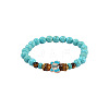 Synthetic Turquoise & Natural Tiger Eye Round Beaded Stretch Bracelets FS-WGB9D7B-05-1