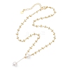 White Round Shell Pearl Pendant Brass Oval Link Chain Necklaces for Women NJEW-JN05695-4