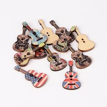 2-Hole Guitar Printed Wooden Sewing Buttons BUTT-M011-77