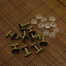 DIY Brass Cufflink Findings Cuff Button Cabochon Settings and 14mm Clear Glass Cabochon Cover Sets DIY-X0105-AB-NF