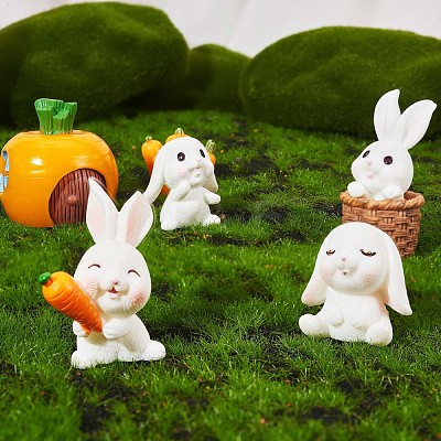 Resin Standing Rabbit Statue Bunny Sculpture Carrot Bonsai Figurine for Lawn Garden Table Home Decoration ( Mixed Color ) JX086A-1