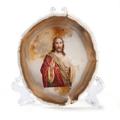 Printed Natural Agate Slice Stone Ornament DJEW-M011-02B-1
