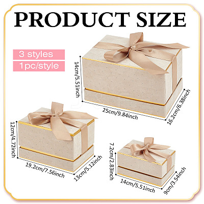 3Pcs 3 Styles Cardboard Paper Gift Boxes with Velvet Lid and Ribbon AJEW-BC0010-03B-1