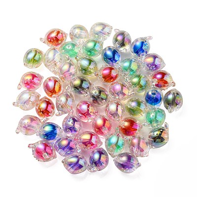 UV Plating Rainbow Iridescent Acrylic Beads OACR-F004-07-1