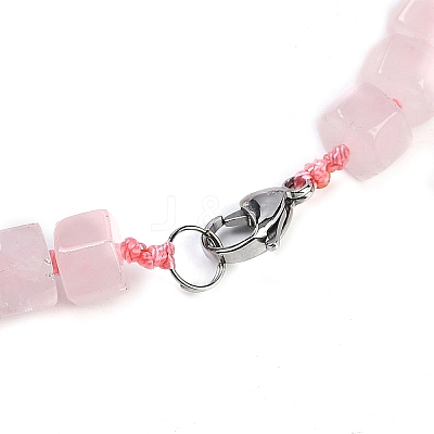 Natural Rose Quartz Hexagon Prism Graduated Beaded Necklaces for Women Men NJEW-K388-03R-1