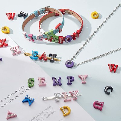 Spray Painted Zinc Alloy Slide Charms ALRI-WH0005-13L-1