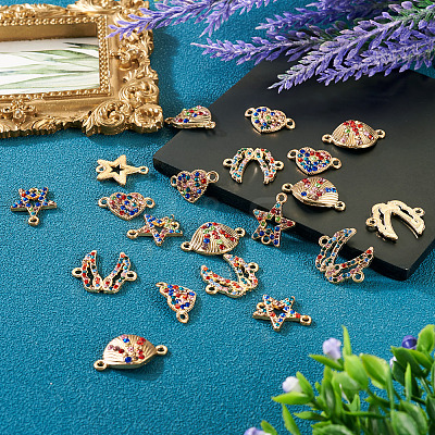 20Pcs 4 Styles Alloy Colorful Rhinestone Connector Charms FIND-TA0003-33-1