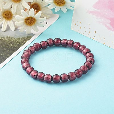 Handmade Silver Foil Glass Beaded Stretch Bracelets BJEW-JB06464-02-1
