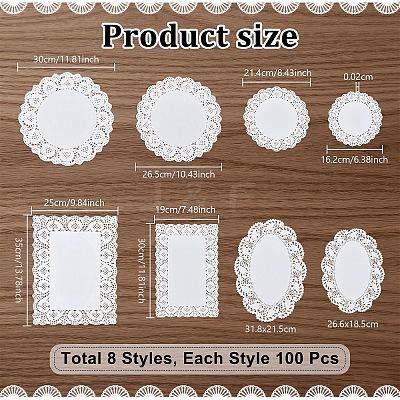 800Pcs 8 Styles Lace Paper Greaseproof Wrap Tissue AJEW-TW0001-14-1