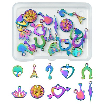 20Pcs 10 Styles 304 & 201 Stainless Steel Charms STAS-FS0001-42-1