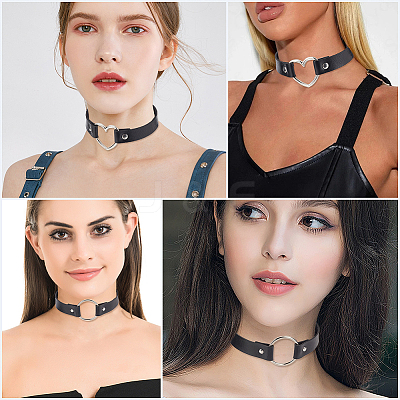 2Pcs 2 Styles Punk Rock Style PU Leather Necklaces NJEW-CL0001-27-1