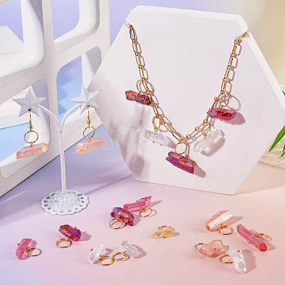 45Pcs 9 Styles Electroplated Natural Quartz Crystal Pendants PALLOY-TAC0226-1