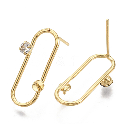 Brass Micro Pave Clear Cubic Zirconia Stud Earring Findings X-KK-N230-10-NF-1