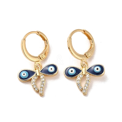 Evil Eye Golden Brass Dangle Leverback Earrings EJEW-Q797-01A-G-1
