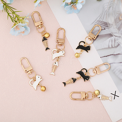 6 Sets 3 Style Cat & Fishbone Alloy Enamel Charms Pendants Decoration KEYC-CA0001-51-1
