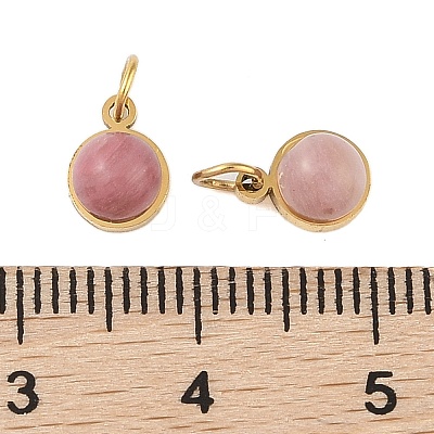 Ion Plating(IP) Natural Rhodonite Half Round Charms with Jump Ring STAS-A097-05G-03-1