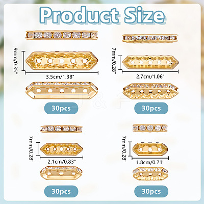 120Pcs 4 Styles Alloy Crystal Rhinestone Spacer Bars FIND-ME0004-07G-1