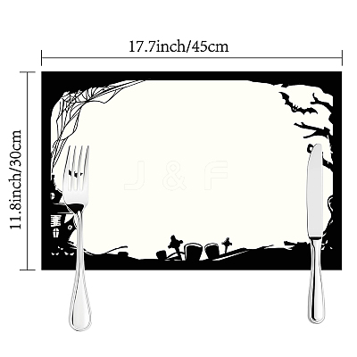 Rectangle with Halloween Themed Pattern Cotton Linen Cloth Table Mat AJEW-WH0196-008-1