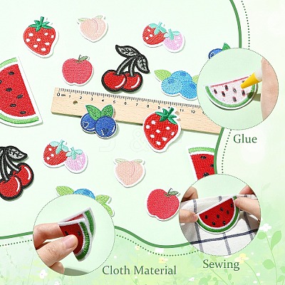 16Pcs 8 Styles Fruits Theme Computerized Embroidery Cloth Iron on Sew on Patches DIY-YW0018-24-1