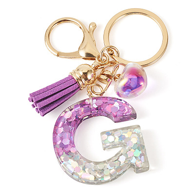 Alloy Resin Heart Keychains KEYC-TADJ0002-01G-G-1
