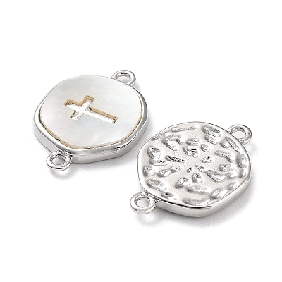 Rack Plating Brass Pave Shell Connector Charms X-KK-Z036-08P-1