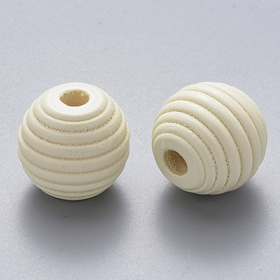 Painted Natural Wood Beehive European Beads WOOD-Q040-019A-A08-1