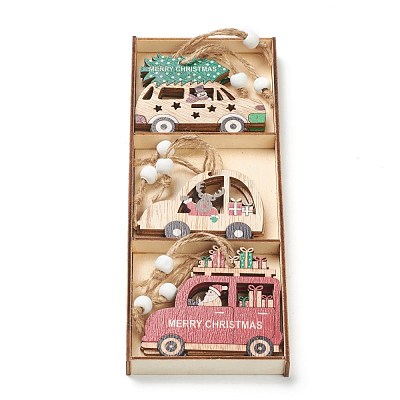Christmas Themed Natural Wood Pendant Decorations HJEW-P010-01-1
