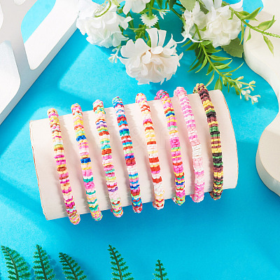 8Pcs Handmade Polymer Clay Heishi Beads Beaded Bracelet Sets BJEW-TAC0030-1
