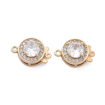 Flat Round Brass Micro Pave Cubic Zirconia Box Clasps KK-B125-15B-01G-1