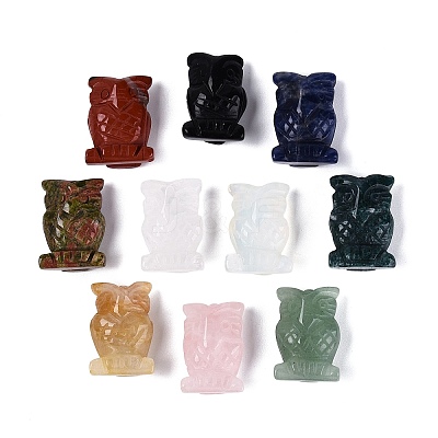 Natural & Synthetic Gemstone Owl Figurine DJEW-N005-05-1