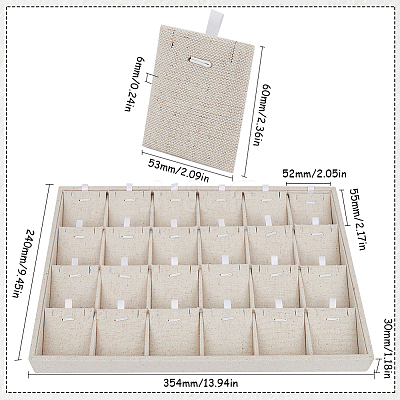 1Pc Linen Jewelry Pendant Necklace Storage Box with 24 Compartments AJEW-SP0001-05-1