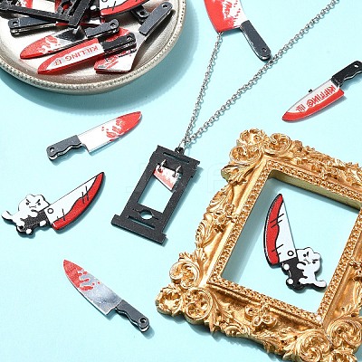 15Pcs 5 Styles Halloween Printed Opaque Acrylic Pendants MACR-YW0003-07-1