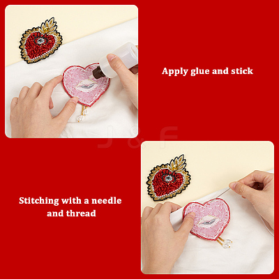 3Pcs 3 Styles Heart with Eye Polyester Sew on Patches DIY-GF0013-24-1