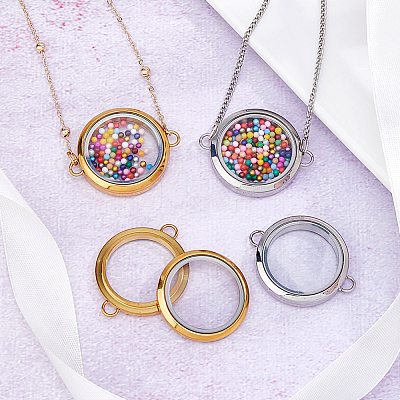 4Pcs 2 Colors Stainless Steel Floating Locket Links Connector Charms STAS-HS0001-40C-1
