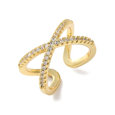 Adjustable Brass Micro Pave Clear Cubic Zirconia Cuff Rings X-RJEW-F101-17G-1