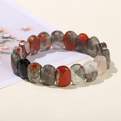 Natural Bloodstone Oval Bead Stretch Bracelets for Men Women PW-WG50701-11-1