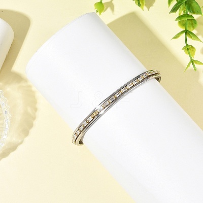 6MM 201 Stainless Steel and Brass Pave Rectangle Clear Cubic Zirconia Cuff Bangles BJEW-JB14370-1